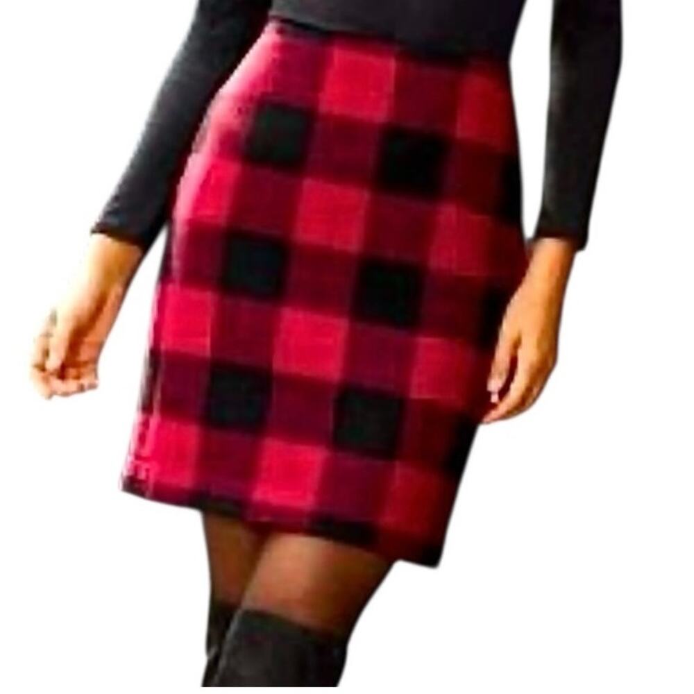 Boston Proper 4 above the knee buffalo plaid wool skirt SK 3242